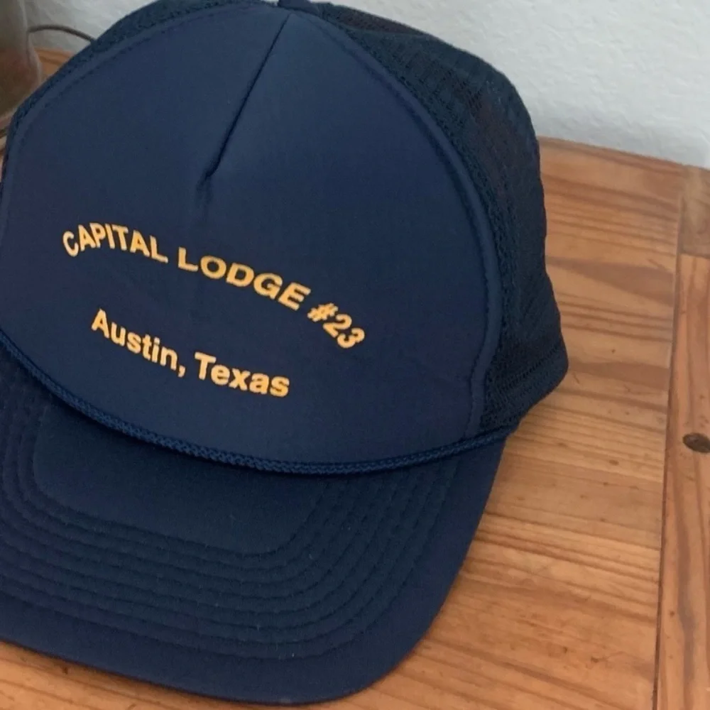 Vintage Capital Lodge 23 Austin TX Trucker Hat Navy Gold ATX